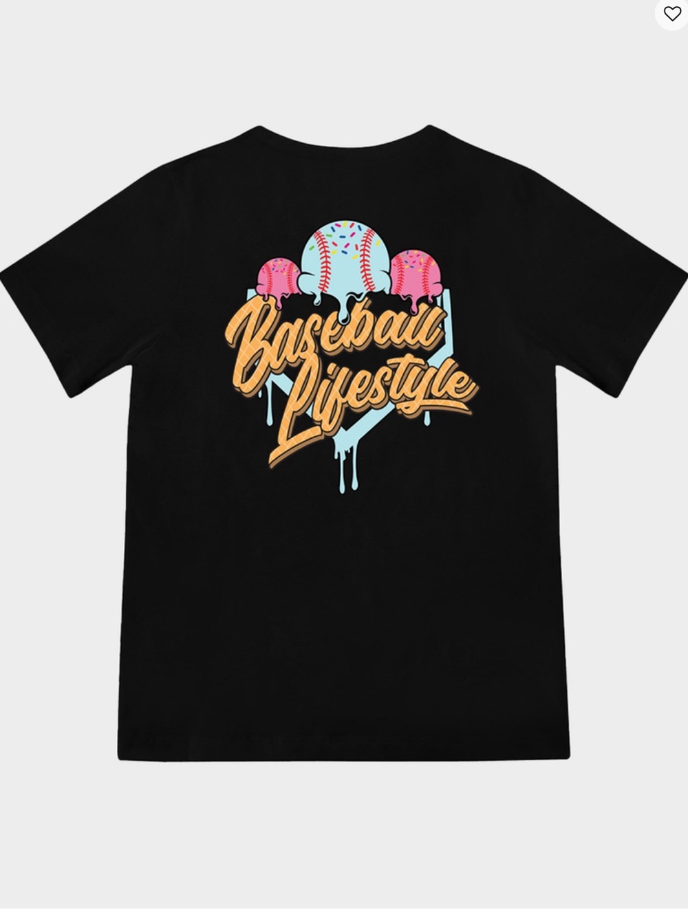Baseball Lifestyle 101 Ice Cream Tee Black youth large